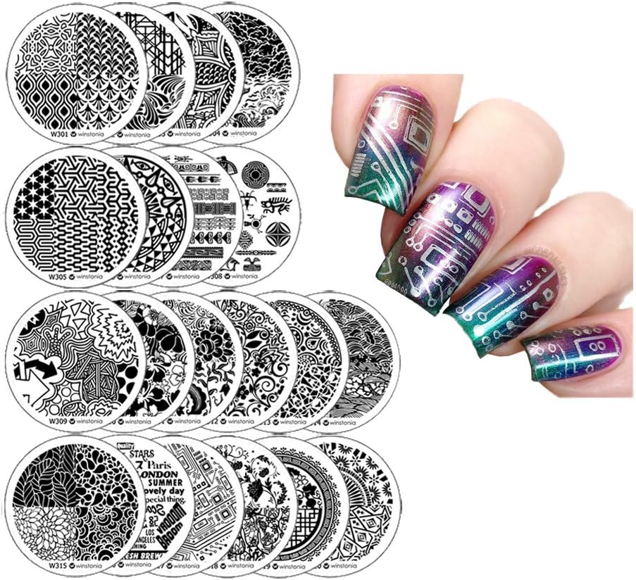 Nail Art Stamping Plates 20 Pcs Bundle Set Manicure Stencils Easy Stamps Disc, 3rd Generation