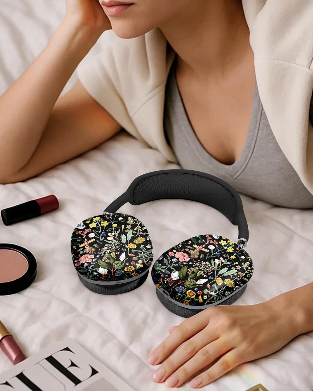 Joyleop for Airpods Max Case - Durable Hard for AirPods Max Covers, Elegant Headphones Case with Unique Design, Pretty Essential Accessories for Headphones, Black Retro Florals - Image 5