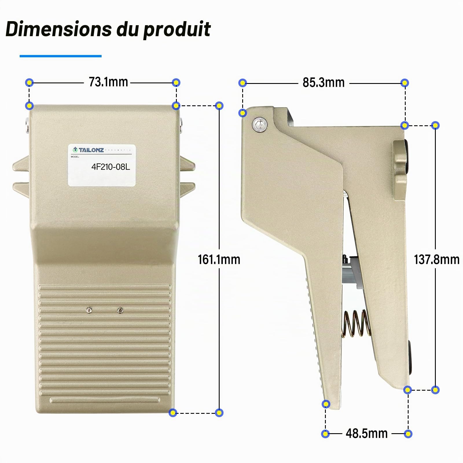 TAILONZ PNEUMATIC Kit de valve de pédale pneumatique 1/4 "BSP Contrôle de pression antidérapant en caoutchouc 5 voies à 2 positions 4F210-08L(avec Lock）avec raccords pneumatiques 6mm)