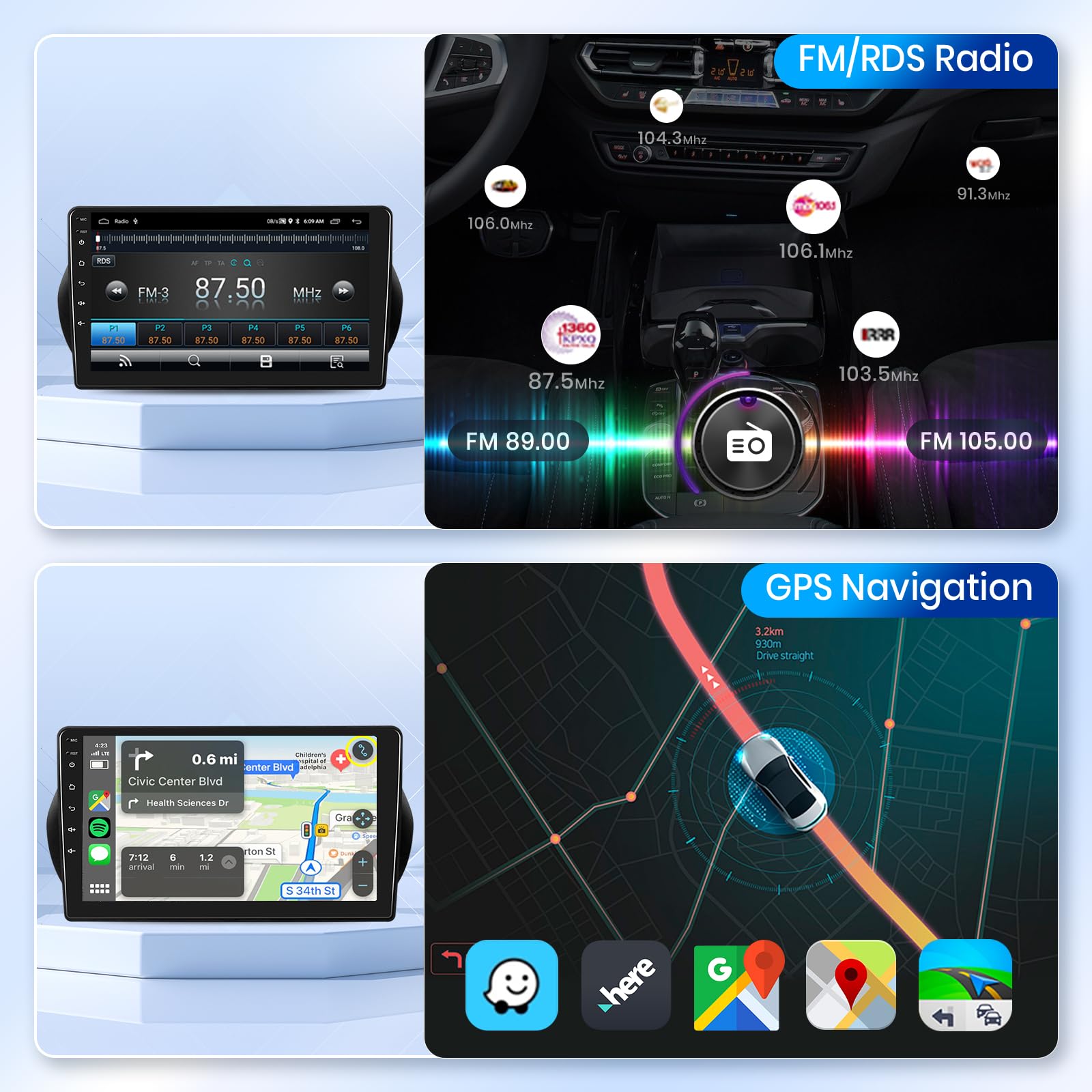 Podofo Autoradio per Citroen Nemo/Peugeot Bipper/Fiat Fiorino Qubo 2008-2017, Schermo tattile da 10,1" 2+64G Carplay Senza fili Android Auto Bluetooth/Link a specchio/GPS/WiFi/FM+Telecamera posteriore