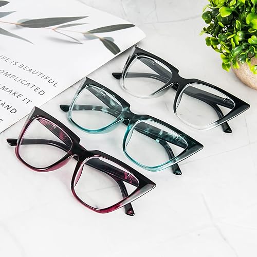 Miniatura 6 de prtcslwd Gafas de lectura tipo ojo de gato para mujer, paquete de 6 lentes elegantes de gran tamaño con bloqueo de luz azul (negroconcha de tortuga