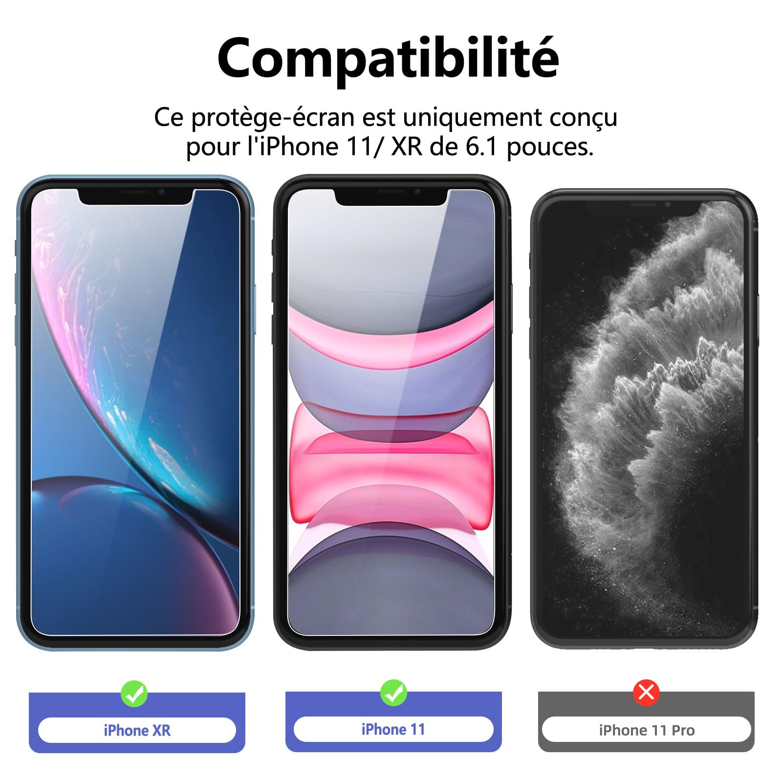 NEW'C Lot de 2, Verre Trempé pour iPhone 11 et iPhone XR, Film Protection écran - Sans Bulles d'air -Ultra Résistant (0,33mm HD Ultra Transparent) Dureté 9H Glass - 2
