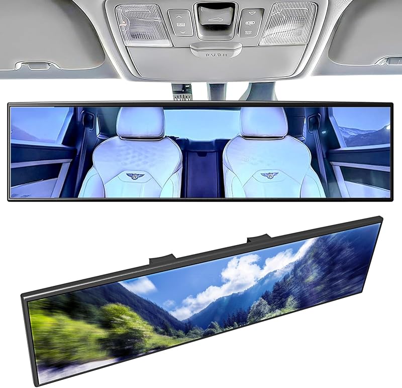 Espelho retrovisor interno panorâmico NINGFIST 12 polegadas com lente convexa azul antirreflexo – 1 unidade