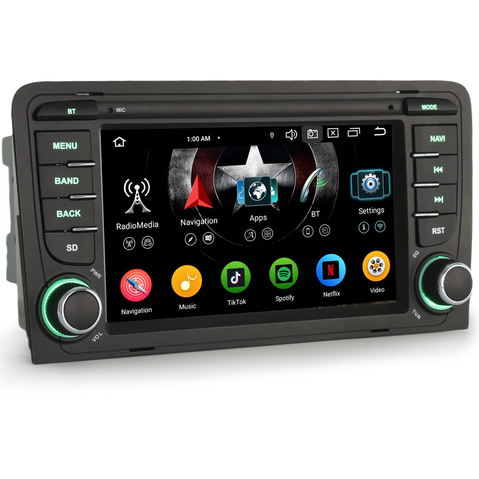 4Go+64Go Android 16 Autoradio pour Audi A3 S3 RS3 8P Sportback 2003-2012 | CarPlay Wifi Bluetooth 5.0 DSP Canbus Stéréo SWC Bluetooth 5.0 Ecran tactile soutien DVR OBD2 TPMS