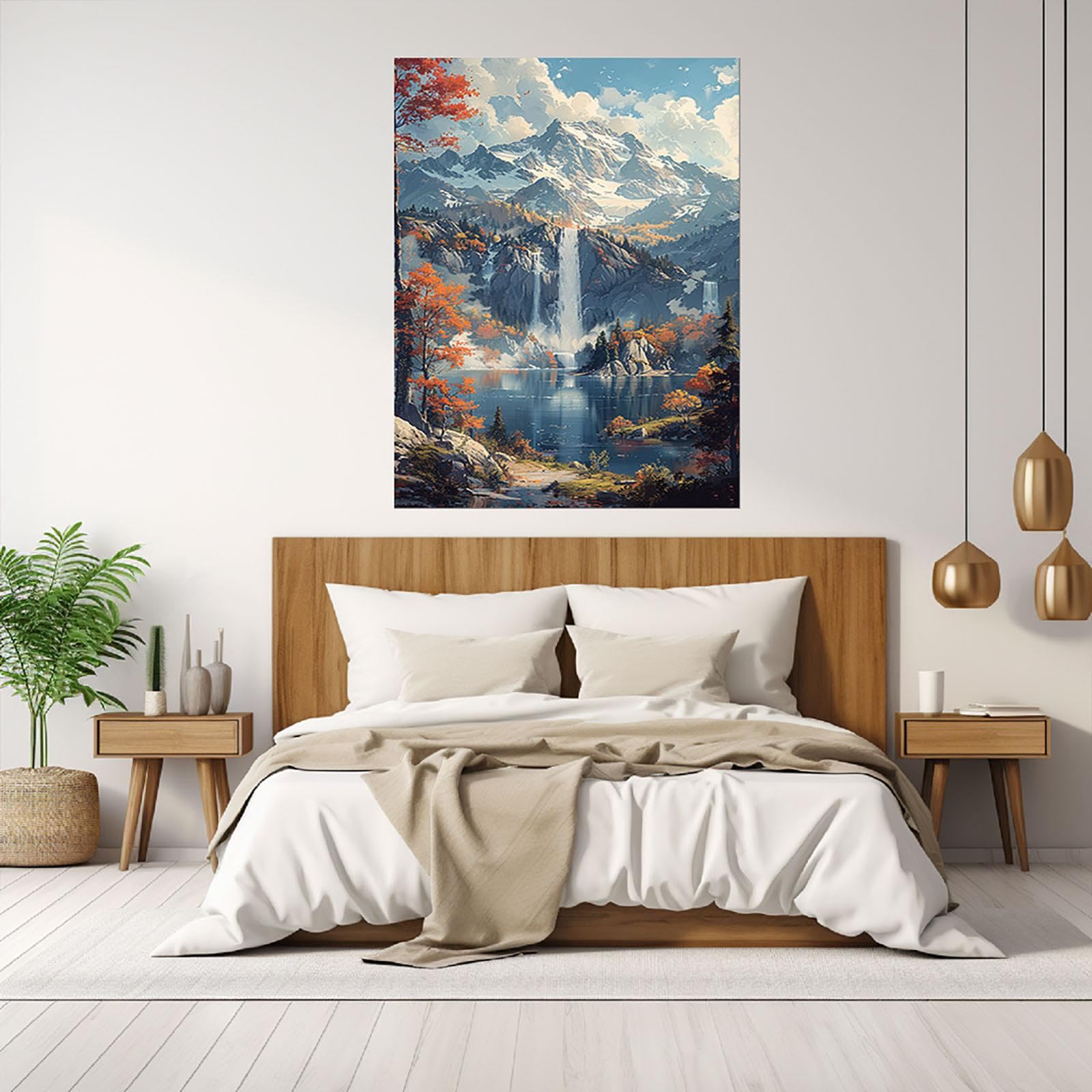 AMXBZC Abstraktes Leinwand Bilder berge Kunstdrucke, Bergbaum Wasserfall Wandbild Kunstdruck Wanddeko Wand Wohnzimmer Deko Kunst Modern Textur für Büro - 60x90cm Ungerahmt