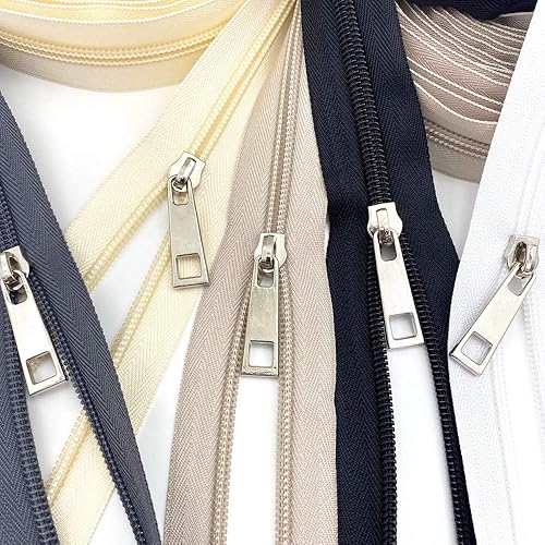 Miniatura 5 de Rollo de cremallera por yarda #5 a granel de 10 yardas de nailon con 10 deslizadores plateados y 10 deslizadores coloridos para proyectos de