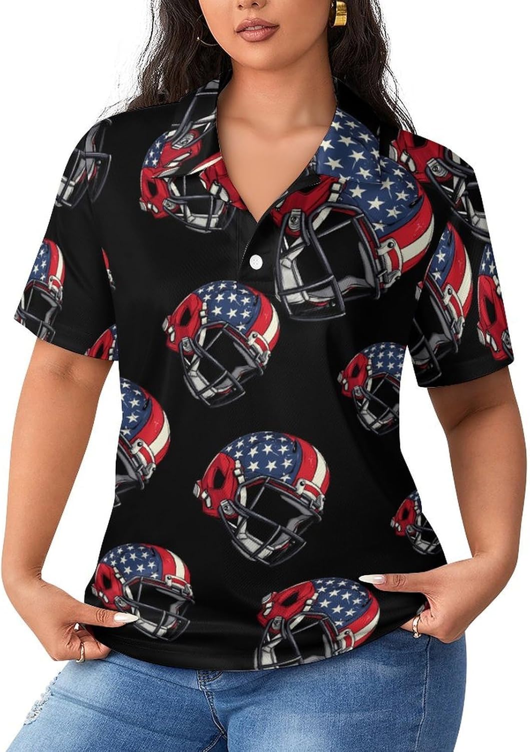4th of July USA Flag Motorcycle Womens Golf Polo Shirts Summer Short Sleeve Collared 3 Buttons T Shirt Activewear Tops
