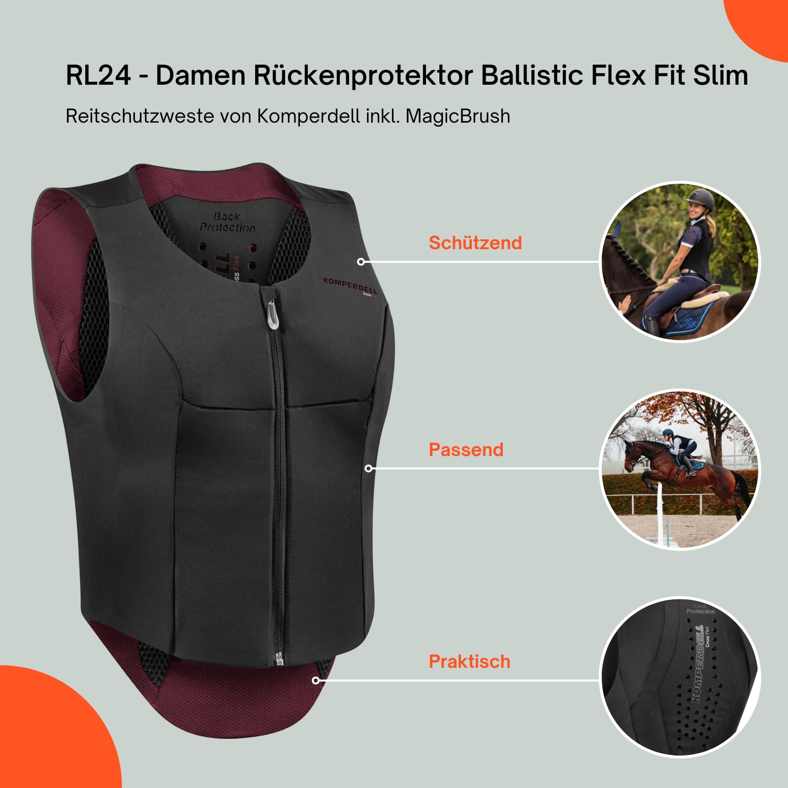 Komperdell Ballistic Flex Fit Slim RL24 Damen Rückenprotektor Protektorenweste ergonomisch leicht automatische Weitenregulierung