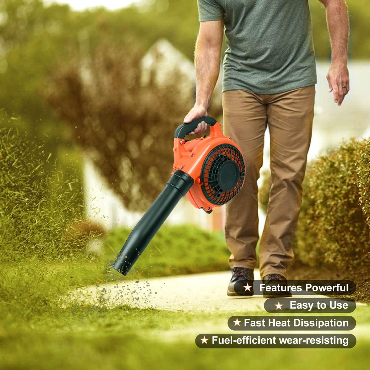 Soffiatore da giardino senza fili a benzina, per neve, erba e soffio, aspiratore potente con motore raffreddato ad aria a 2 tempi da 26 cc, portatile a mano, per soffiare foglie, trucioli di legno