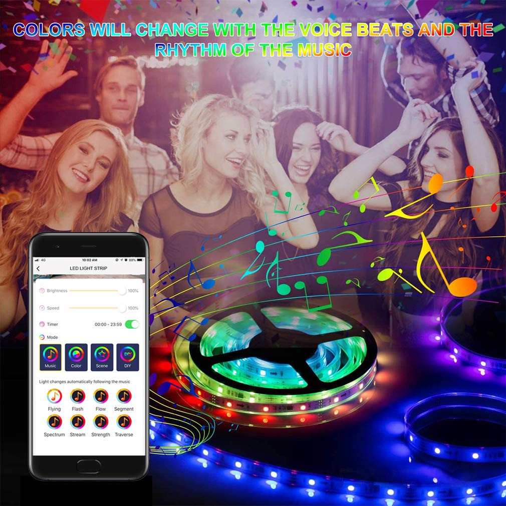 Tira Led RGB 5M, Luces Led Smart 5050 Control App Habitacion con Controlador WiFi Sincronizar Música 24 Teclas Control Remoto RF Luz De Ambiente para El Hogar Dormitorio Habitación TV Fiesta,20M