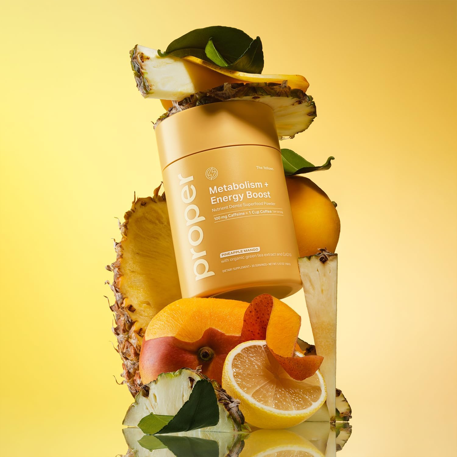 Proper, The Yellows Metabolism and Energy Boost, Sugar Free Energy Drink Powder with 100mg Caffeine. 30 Servings, Pineapple Mango Drink Mix for Men and Women - Image 9