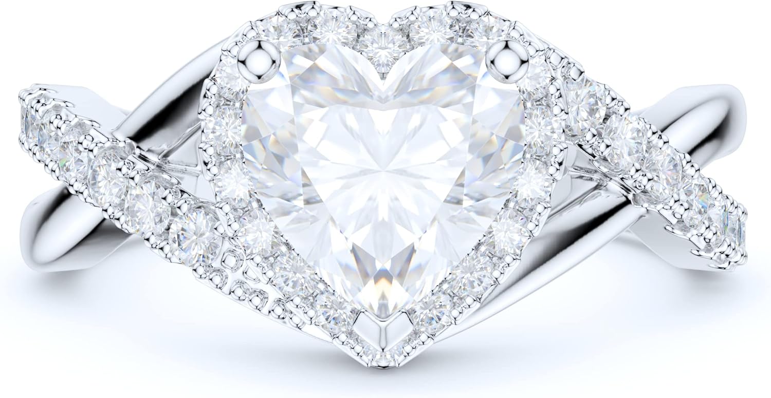 Sterling Silver Split Shank Fancy Infinite Heart Shape Simulated Diamond or Genuine Moissanite Halo Ring Promise Ring Engagement Ring - Image 2