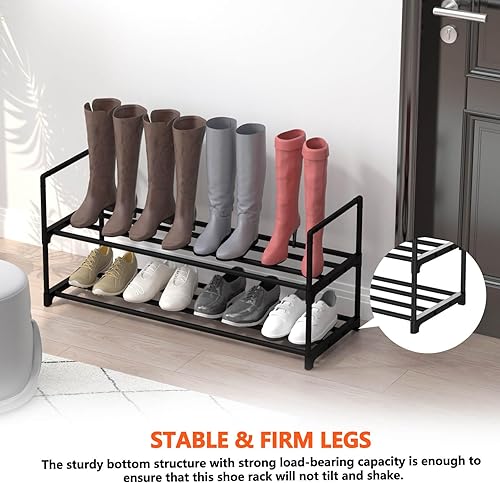 Miniatura 4 de Zapatero de metal de 2 niveles, organizador de almacenamiento ajustable para zapatos, almacenamiento apilable para botas y zapatos, para entrada,