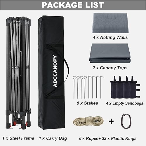 Miniatura 6 de ABCCANOPY Cenador desplegable de 13 x 13, tienda de campaña para exteriores, refugio con mosquitera para patio, jardín, patio, fiesta, campamento