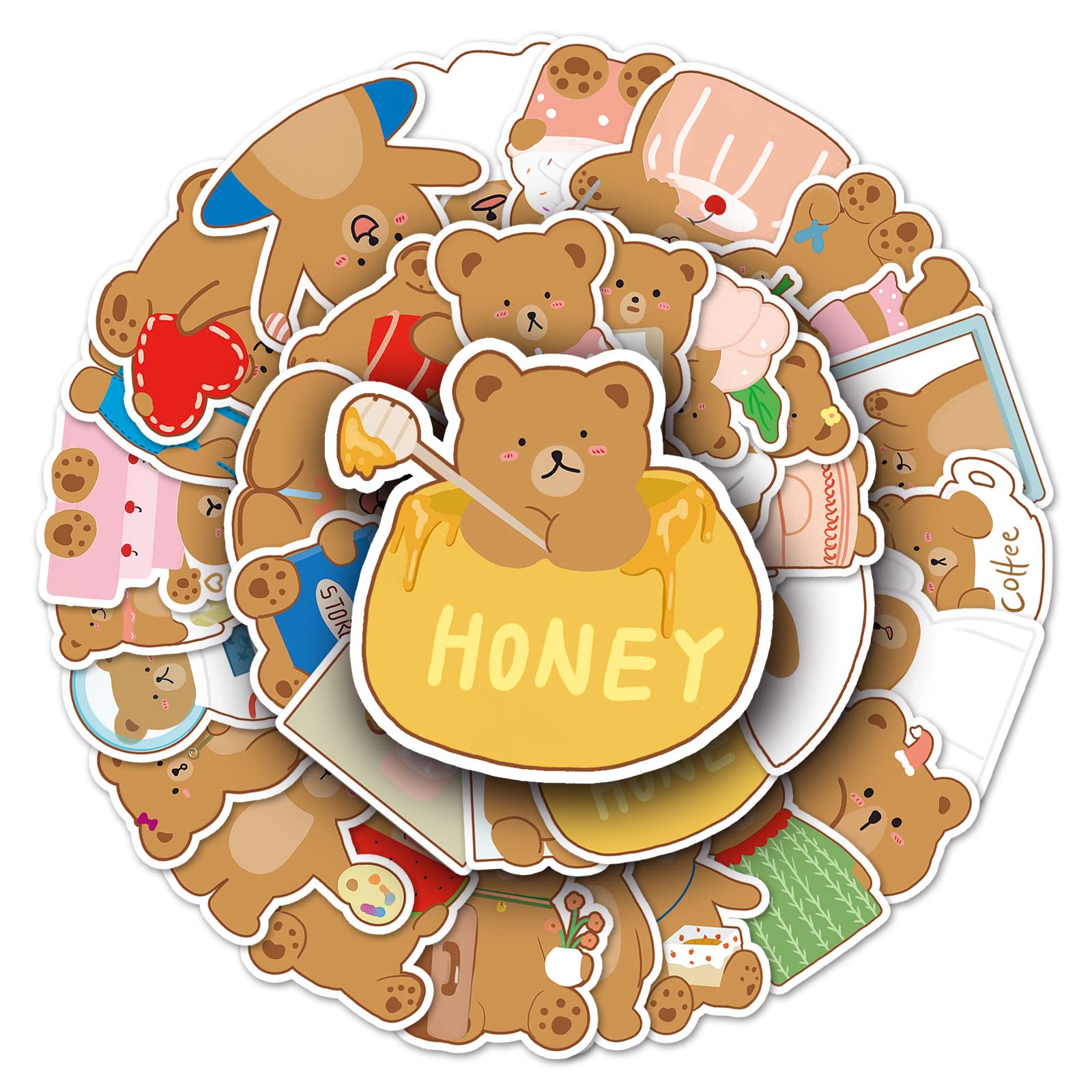50Pcs Bear Stickers Laptop Car Scrapbook Phone Skateboard Suitcase Luggage Bike Bear Stickers Vinyl Waterproof Aesthetic Personalised Stickers for Teens Boys Girls Adults Children