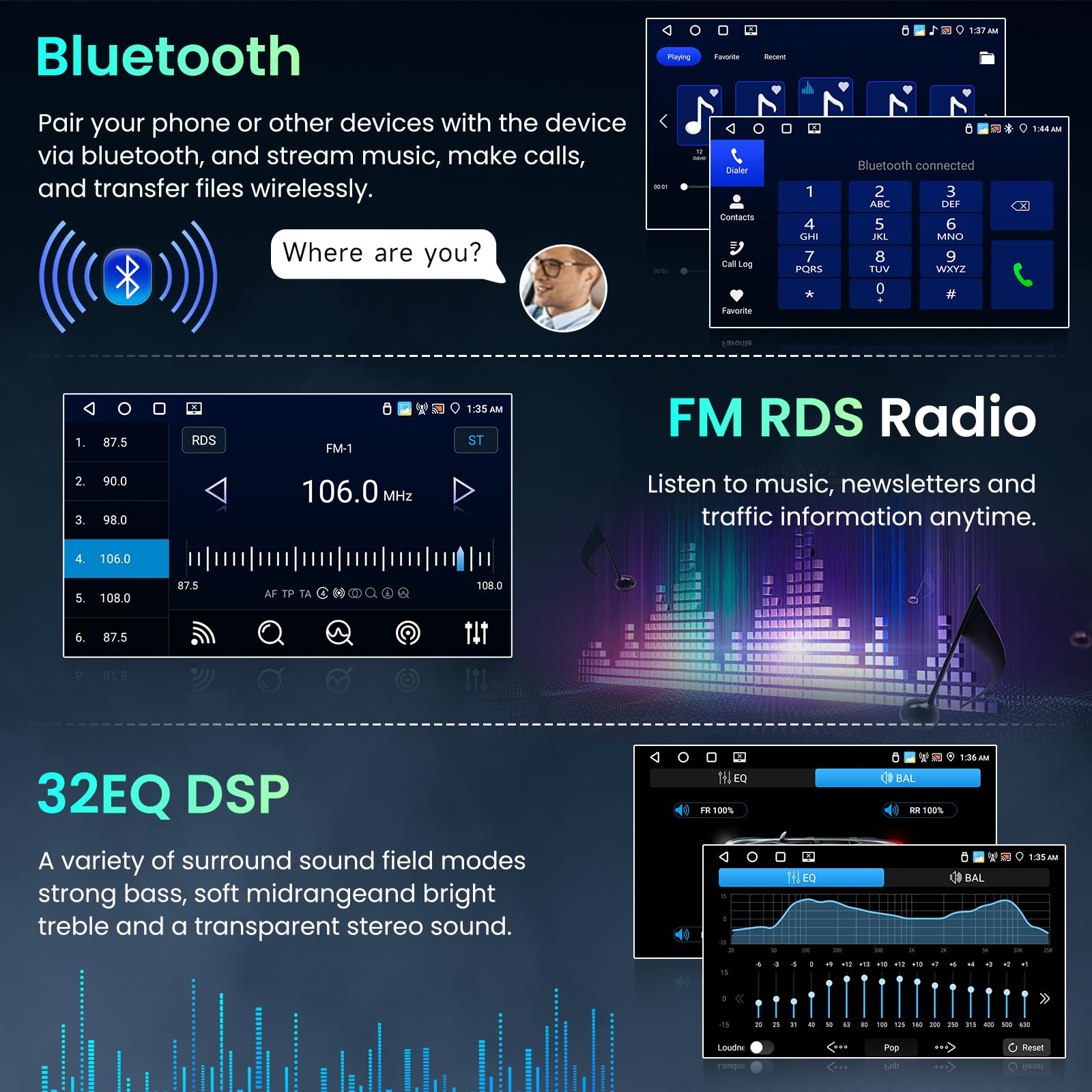 Hodozzy 4 GB + 64 GB Android 2 Din Radio samochodowe z funkcją Android Carplay Wireless Dual Din 7-calowy ekran dotykowy Radio Nawigacja samochodowa GPS WiFi Bluetooth DSP FM/RDS Radio USB/SWC + AHD