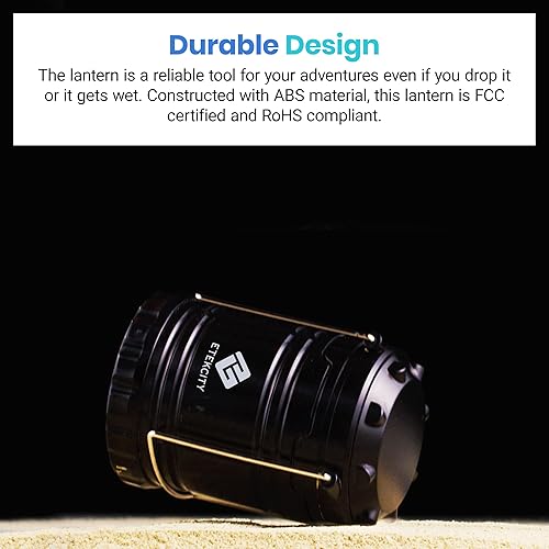 Miniatura 6 de Etekcity Linterna de camping portátil para exteriores, luz LED, paquete de 2 con 6 baterías AA incluidas (color negro, retráctil)