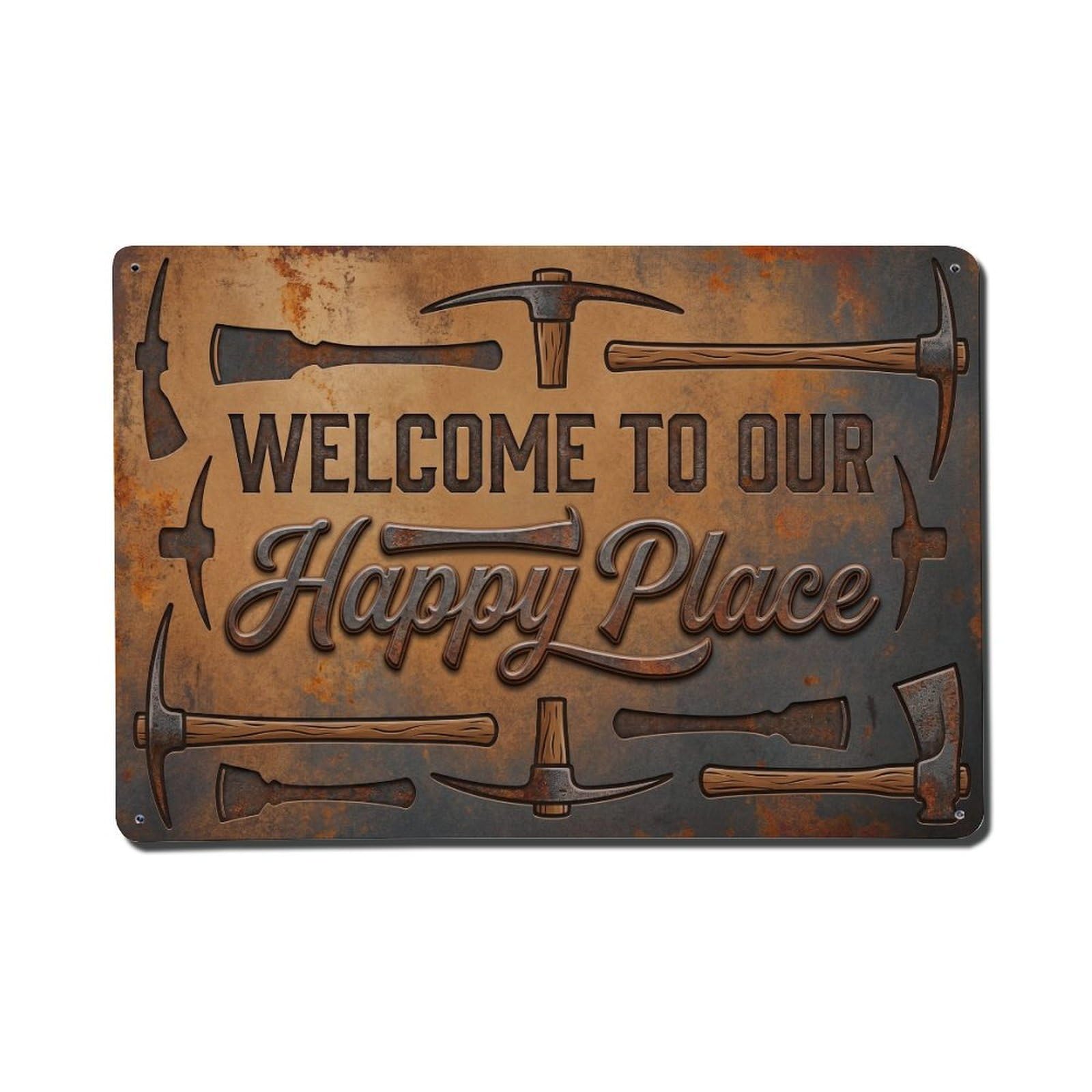 Welcome To Our Happy Place Vintage Mattockmaker Workshop Metal Tin Sign