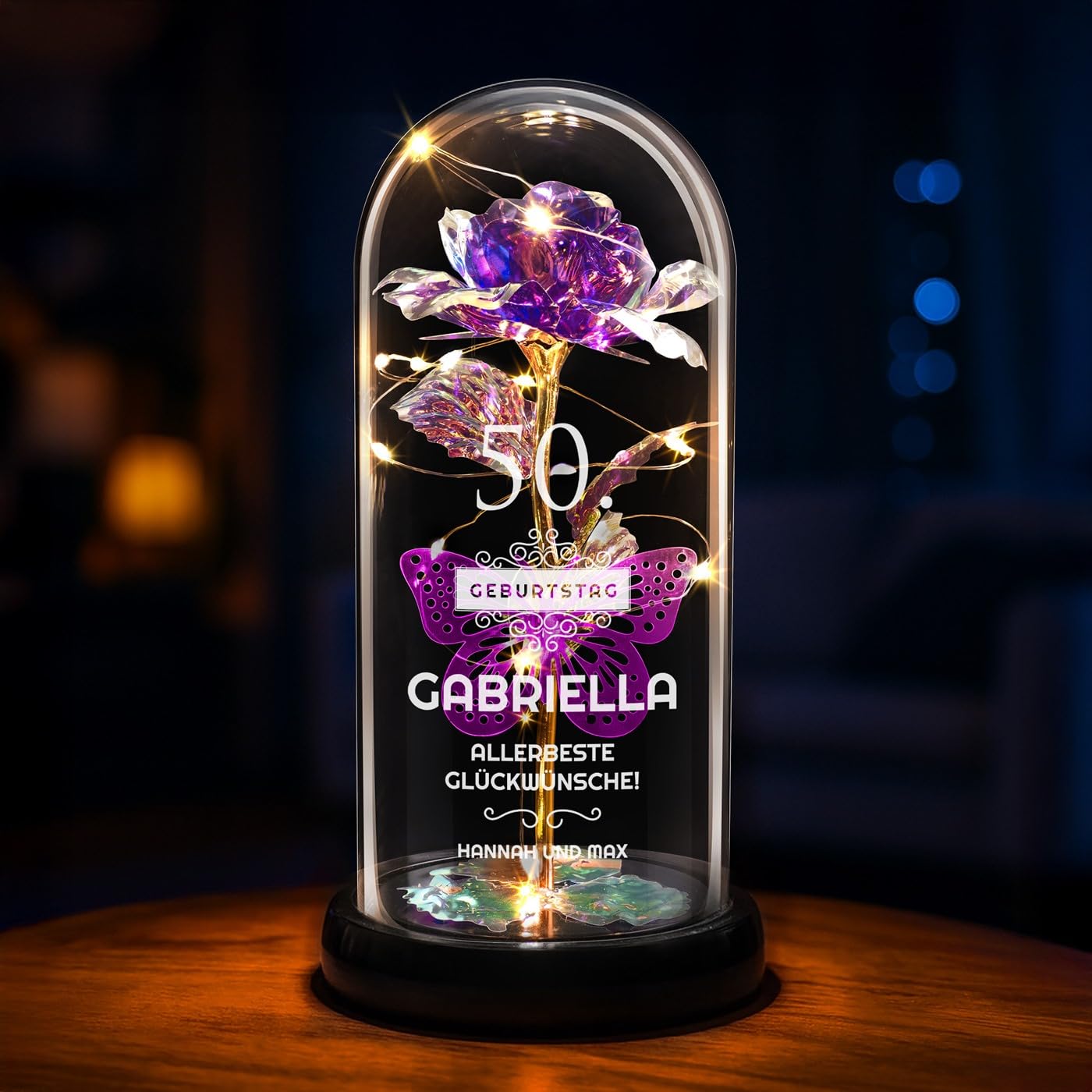 Maverton Infinity Rose mit Gravur personalisiert - Rose im Glas mit Licht - Geschenke für Frauen - Geburtstagsgeschenk für Frauen -personalisierte Geschenke zum Valentinstag zu Weihnachten
