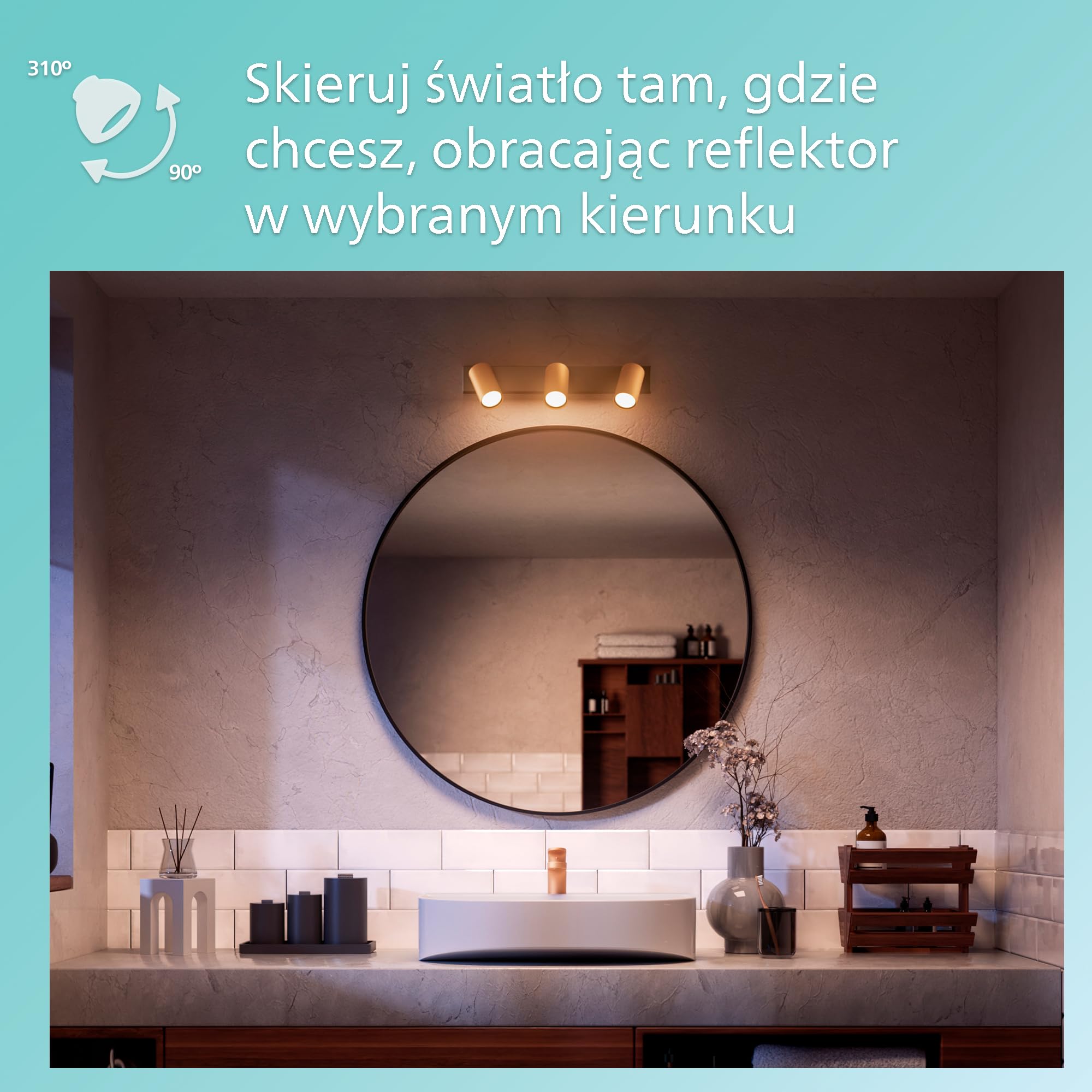 Philips Idris 3-głowicowa, lampa GU10 nie wchodzi w zakres dostawy, mosiądz, IP44, wodoodporna