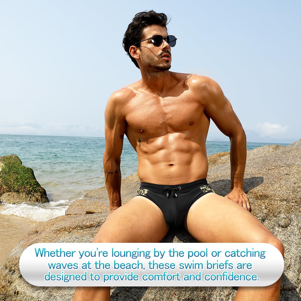 Arjen Kroos Men's Swimsuit Printed Swim Briefs Pattern Bikini Swimwear with Drawstrings and Lined Pouch - Image 6