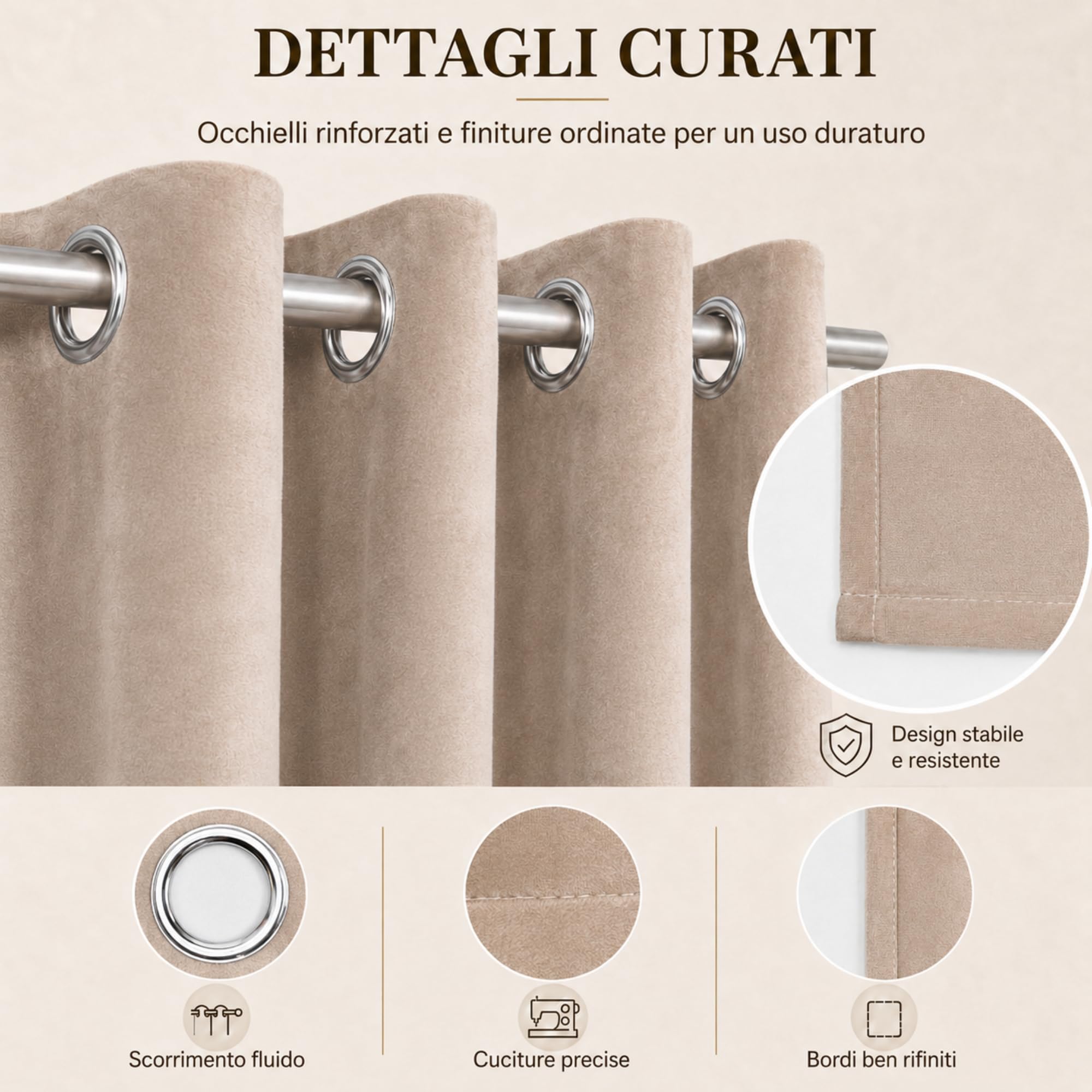VKZ Tende Oscuranti Effetto Velluto con Occhielli, Set da 2 Pannelli 140 x 290 cm, Tende Termiche Isolanti per Interni Camera da Letto Soggiorno,Beige