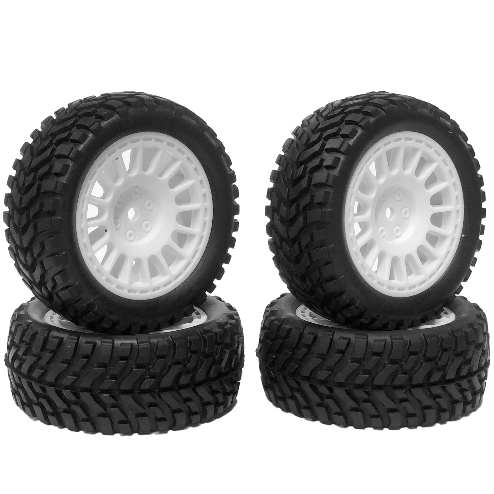 KINGCOO 4PCS 75mm Rubber Tyres Tires with Foam Inserts and Plastic Wheel Rims 12mm Hex for 1/10 On-Road RC Drift Touring Car 1/14 1/16 1/18 Rally Car Replacement Parts (White)