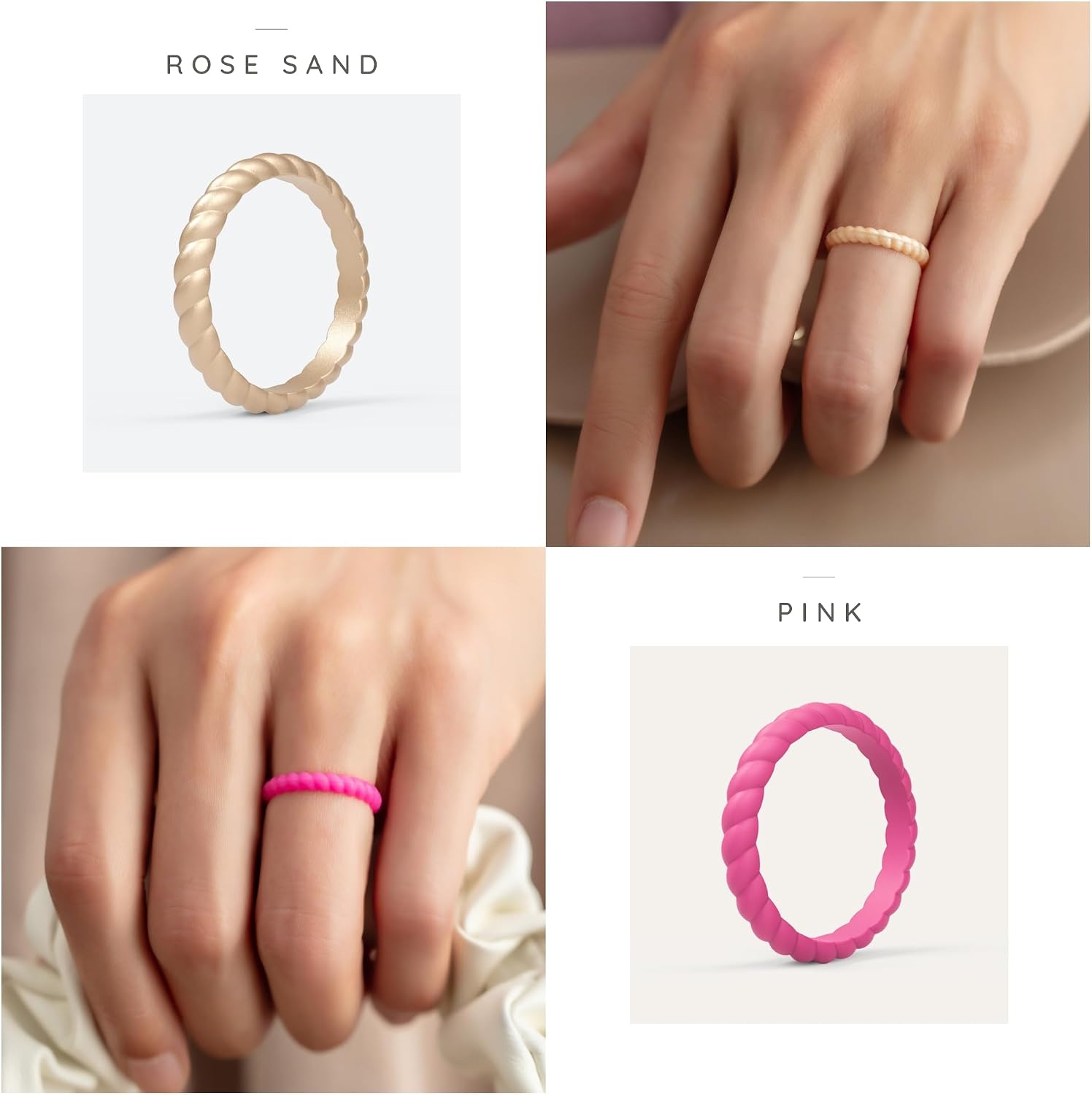 ThunderFit Womens Thin Swivel Silicone Wedding Bands, Stackable Rubber Engagement Rings 2.5mm Wide 2mm Thick - 1/4/8/10/12 Variety Multipack image 3