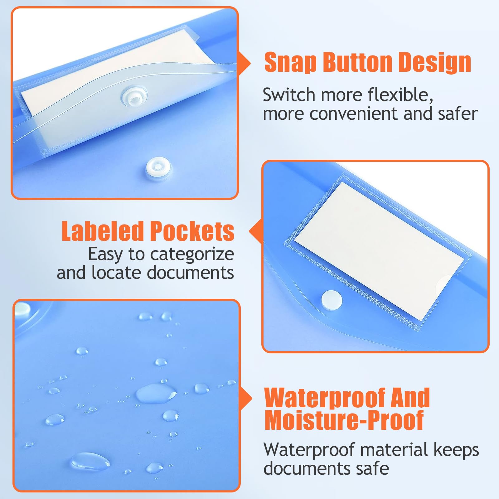 32Pcs A4 Clear Plastic Wallets File Folders with Label Pocket 11 Hole Ring Binder and Button - Image 3