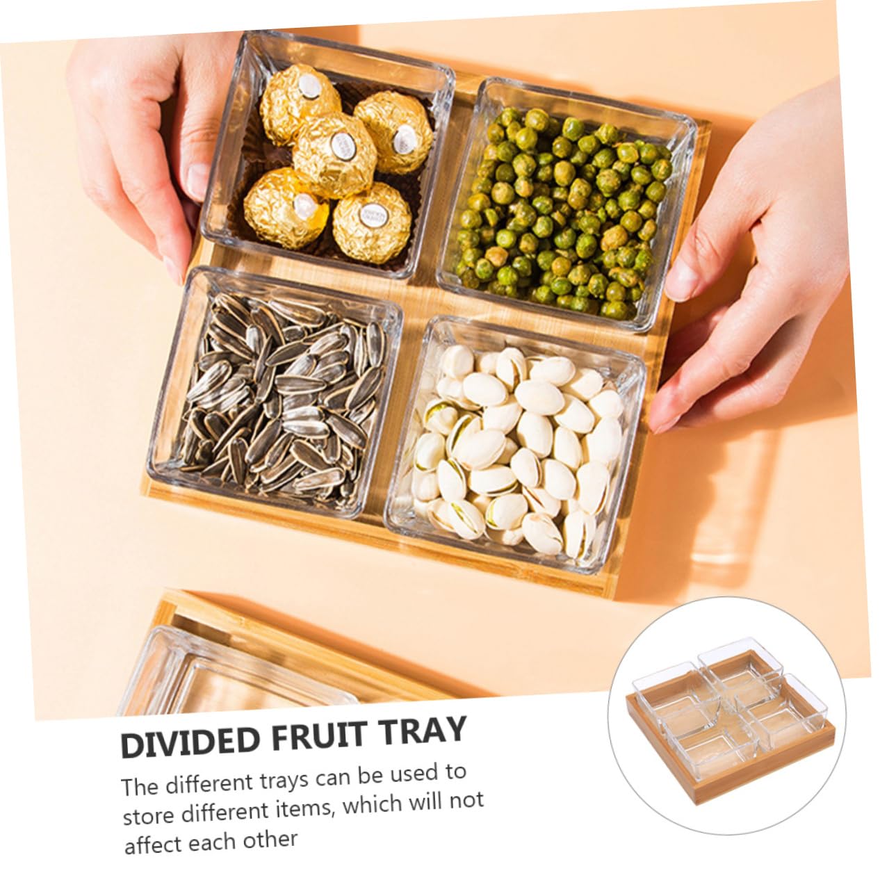 POPETPOP Plateau de Service Support en Bois Design Compartimenté Rangement Ordonné en Verre Divisé 1 Set Couleur Aléatoire pour Snacks et Noix pour Fruits Secs et Apéritifs