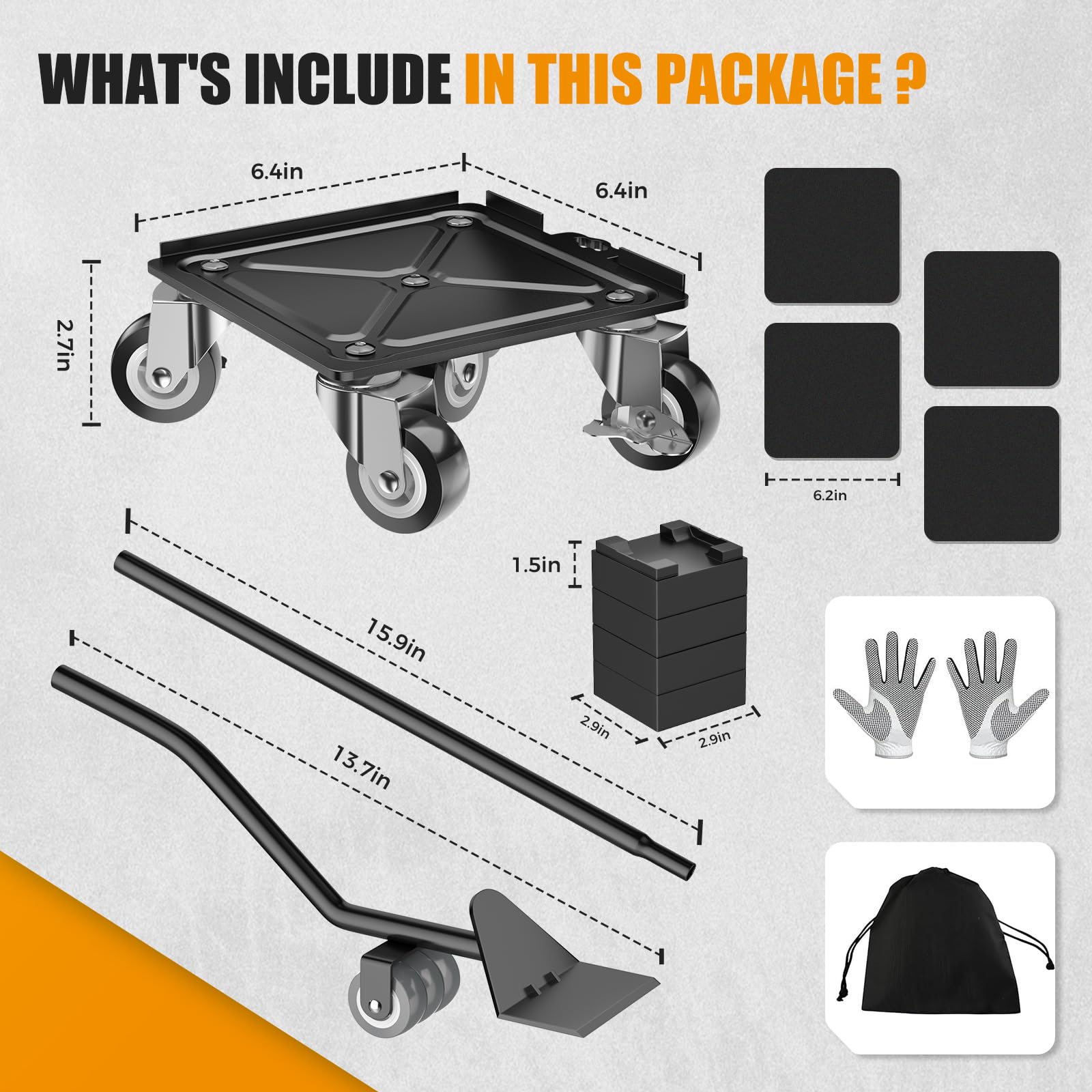 Set di Carrello e Accessori per trasloco mobili per carichi Pesanti da 2000 libbre (6,4 Pollici, Nero)
