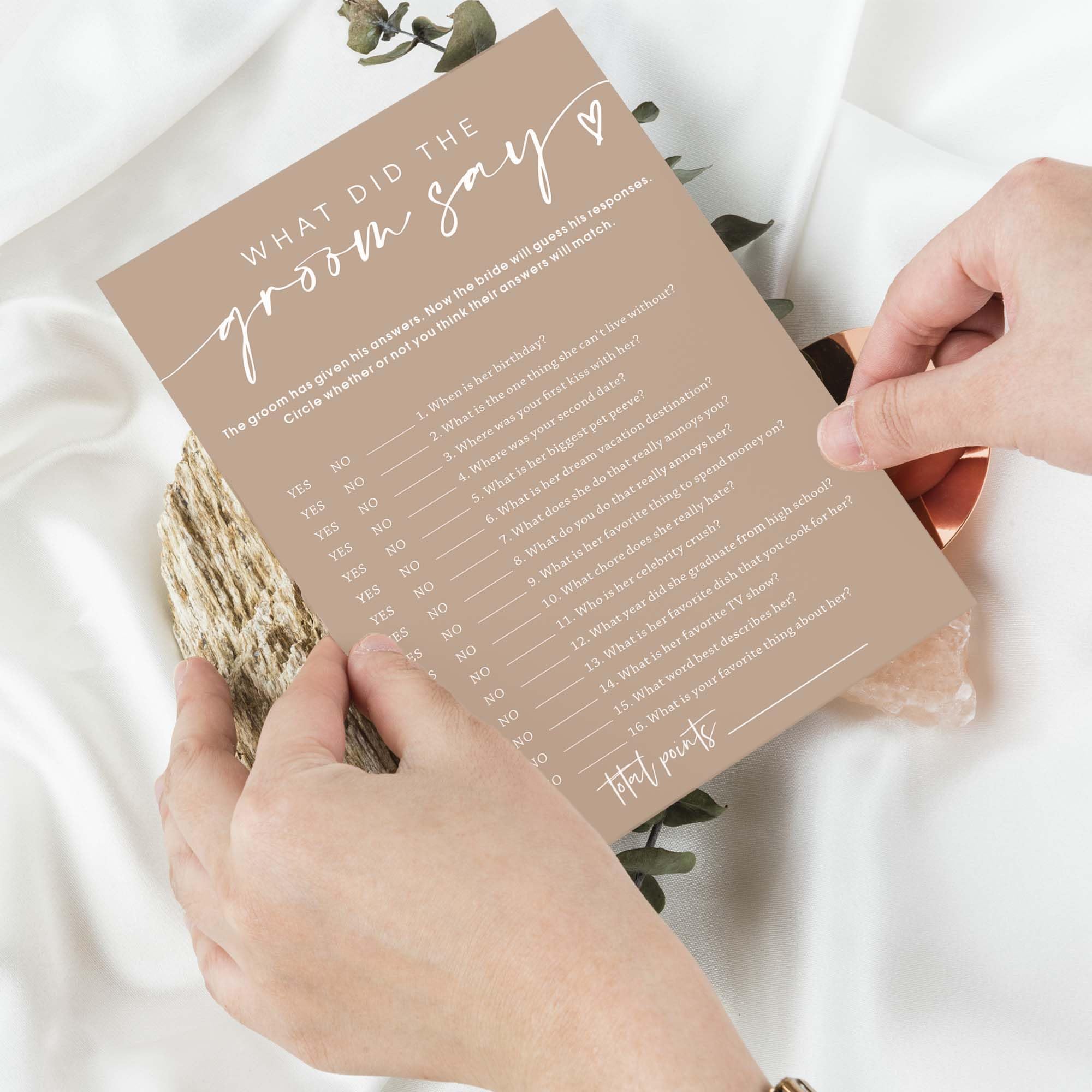 Tarjetas de juegos de despedida de soltera, What Did The Groom Say, juegos de despedida de soltera para 25 invitados, fiesta de compromiso, juegos de boda para invitados, suministros minimalistas de