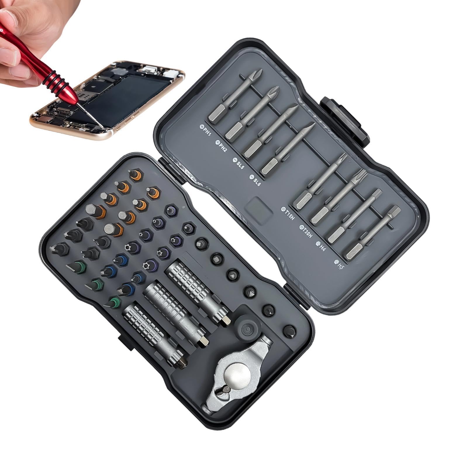 Set di Cacciaviti a Cricchetto 47 in 1 Portatile Ergonomico Multibito | Set Cacciavite a Cricchetto Portatile Riparazioni Fai Da Te Casa Auto Bici Computer Orologio Occhiali