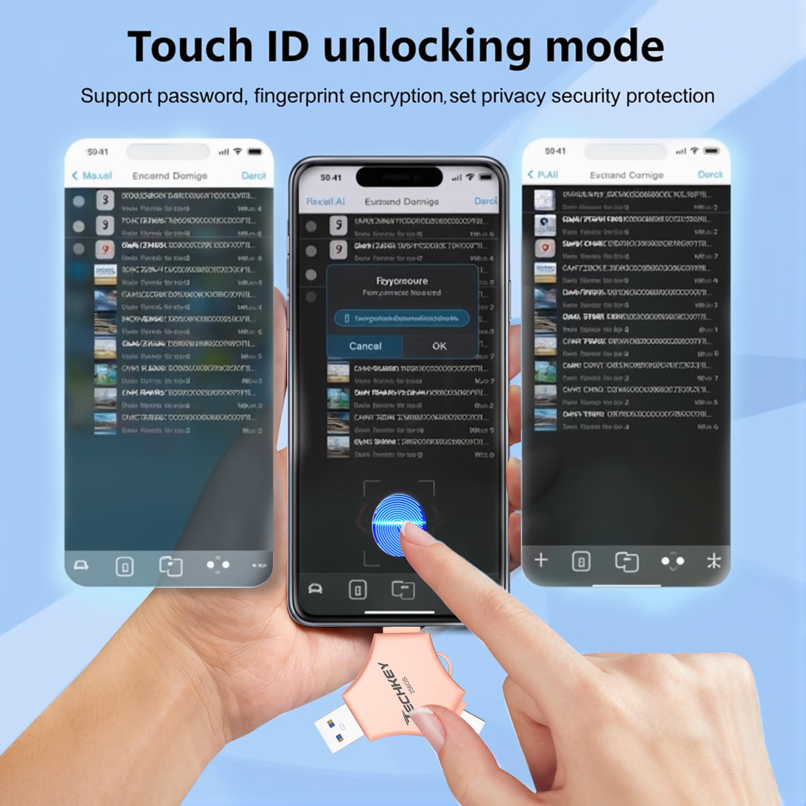Unidad flash certificada MFi para iPhone iPad de 256 GB, memoria externa 3 en 1, almacenamiento de fotos para imágenes, vídeos, ahorro de datos, copia de seguridad, USB 3.0 de alta velocidad, pulgar