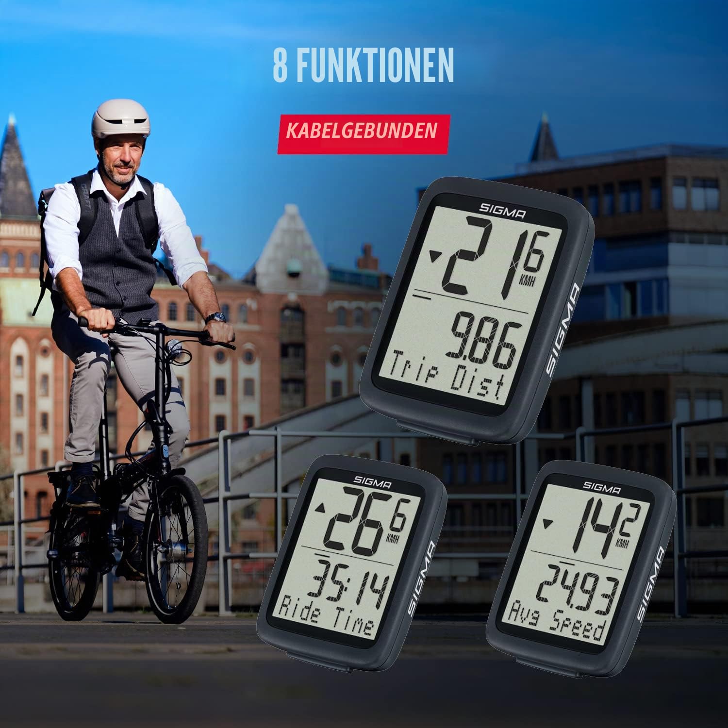SIGMA BC 8.0 WR | kabelgebundener Fahrradcomputer mit 8 Funktionen