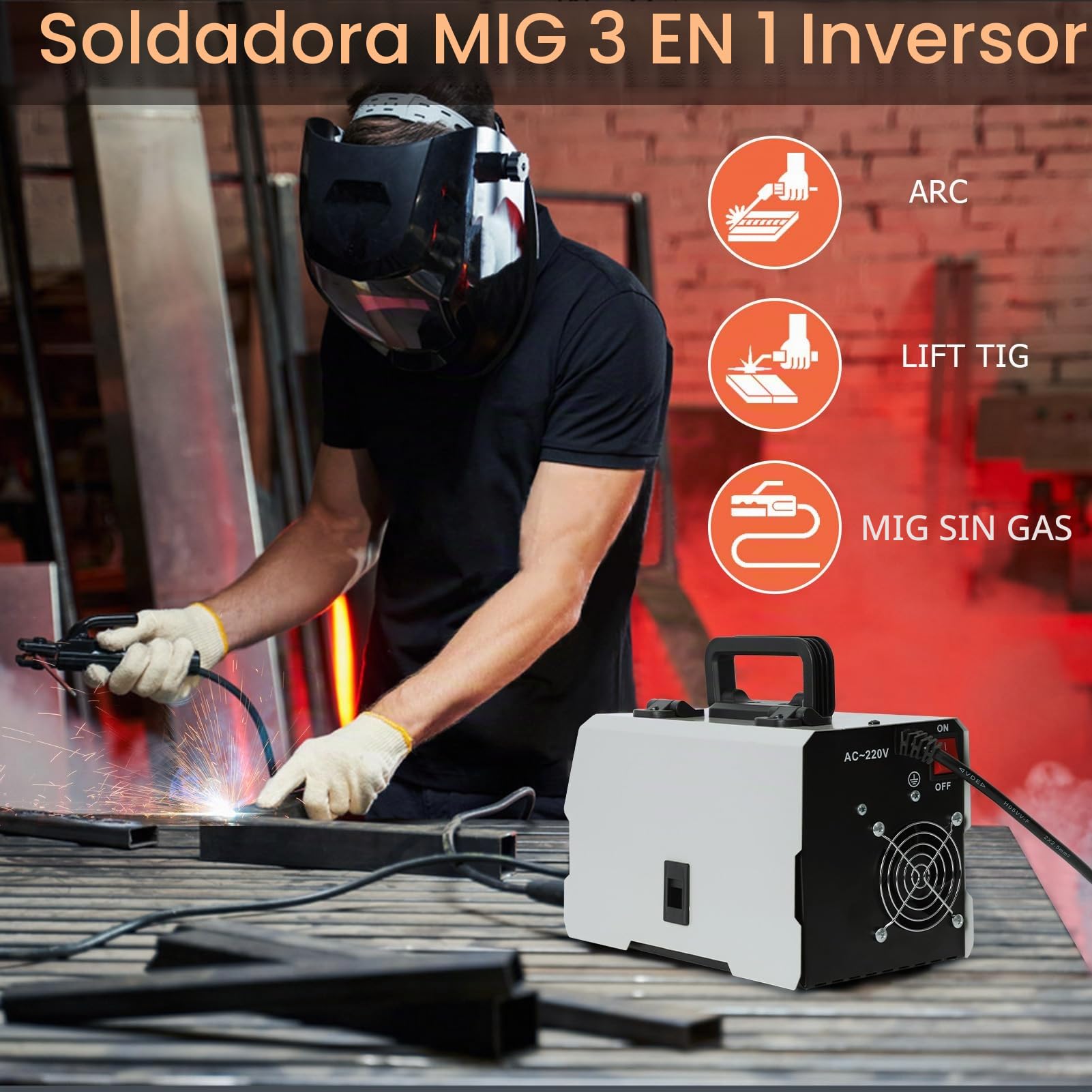 Máquina de soldadura 3 en 1, inversor de soldadura MIG 250A, pantalla digital LED, máquina de soldadura MIG MIG, equipo de soldadura MIG sin gas con alambre de soldadura