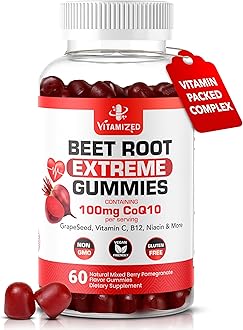 Extreme Beetroot Formula & COQ10 100mg with Grape Seed Extract, for Circulation Energy & Flow, 1500mg Beet Root Gummies Extract Gluten Free 60