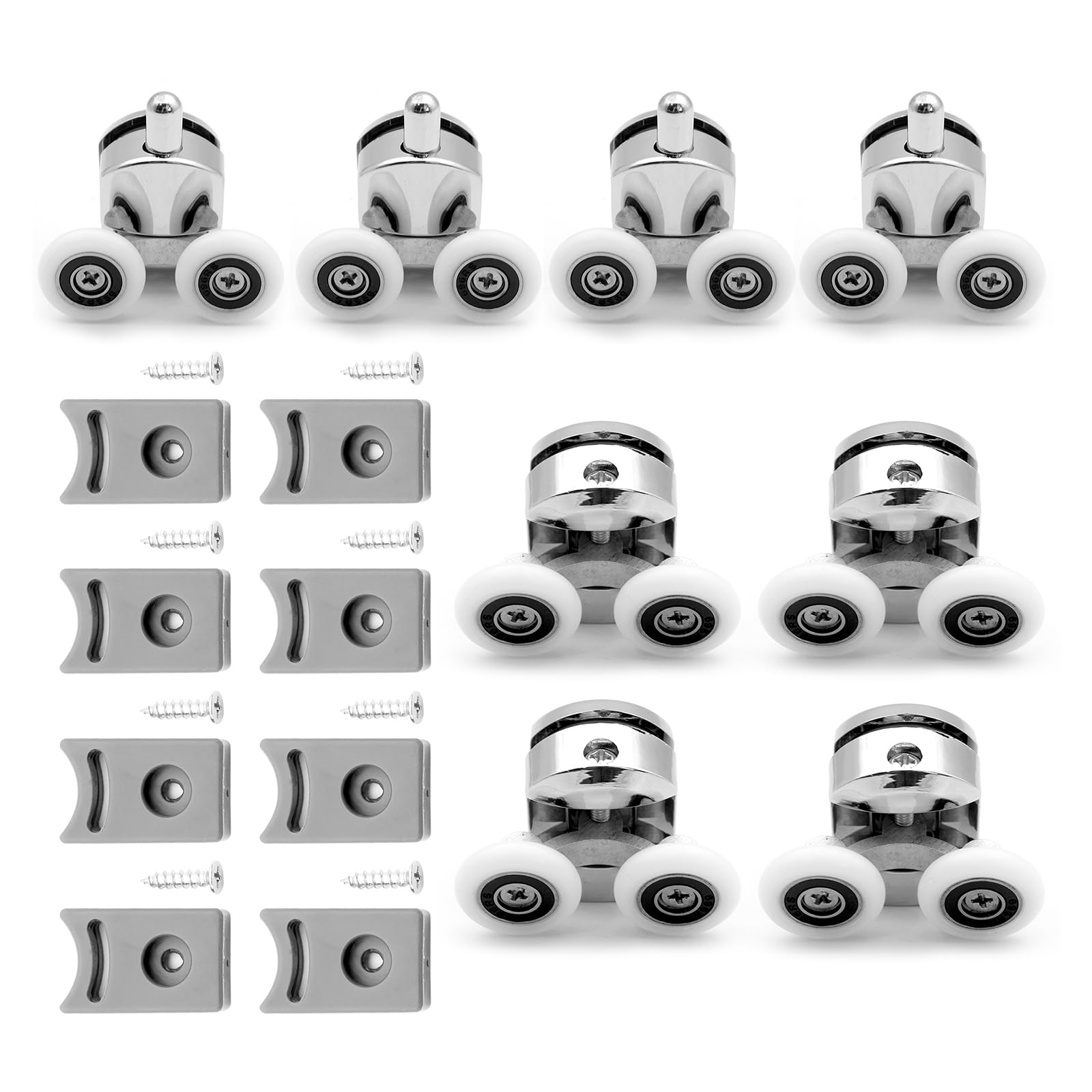 8PCS 23mm Shower Glass Door Wheel Rollers top Shower Door Hanger Rollers, Chrome, 5cm (W) x 4cm (H) x 4cm (T)