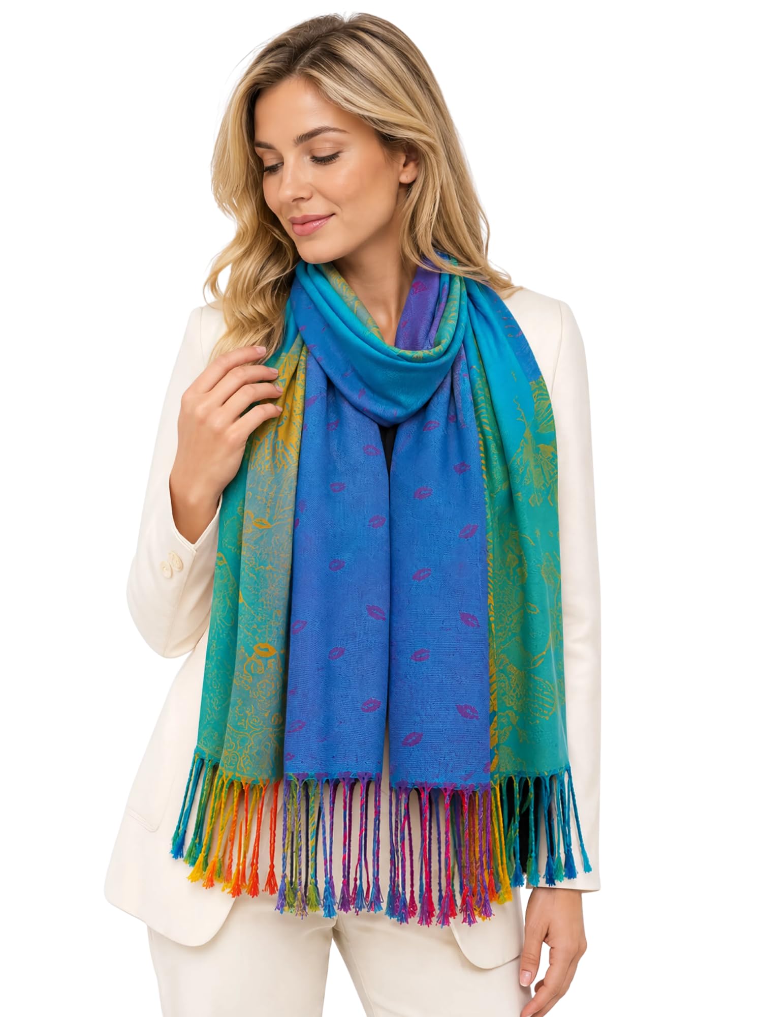 Women Pashmina Scarf Shawl Wrap - Large Long Paisley Floral Rainbow Ladies Scarves, Wearable Blanket Scarf, Womens Winter Scarfs, Indian Shawl Wedding Evening Stole