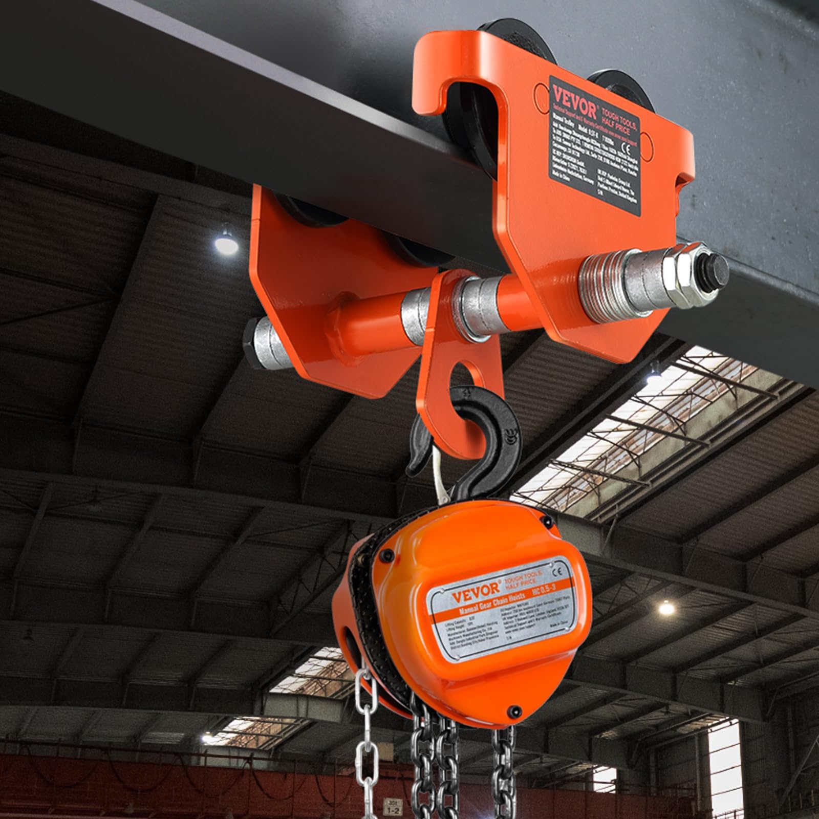 VEVOR Chariot Porte-palan Capacité de Charge 0,5 T Chariot à Poutre de Poussée Largeur Réglable 63,5-203,2 mm Chariot à Palan de Garage en Acier Allié avec Roues pour Poutres en I Droite et Courbée