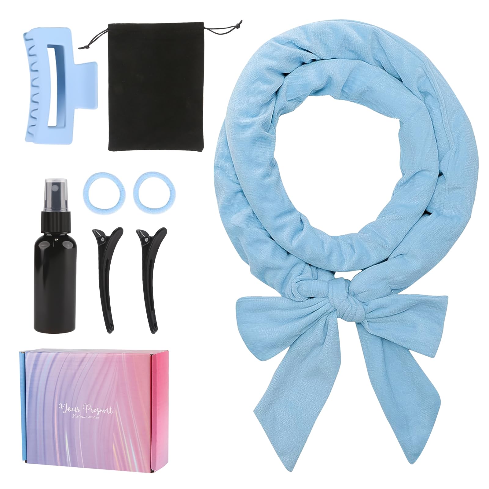 Heatless Curling Set, Heatless Curlers Headband, Rollers for Heatless Curls, Heatless Curler, Women Heatless Curls, 8 PCS Curling Rods Gift Set, Hair Curlers No Heat for Short & Long Hair, Blue