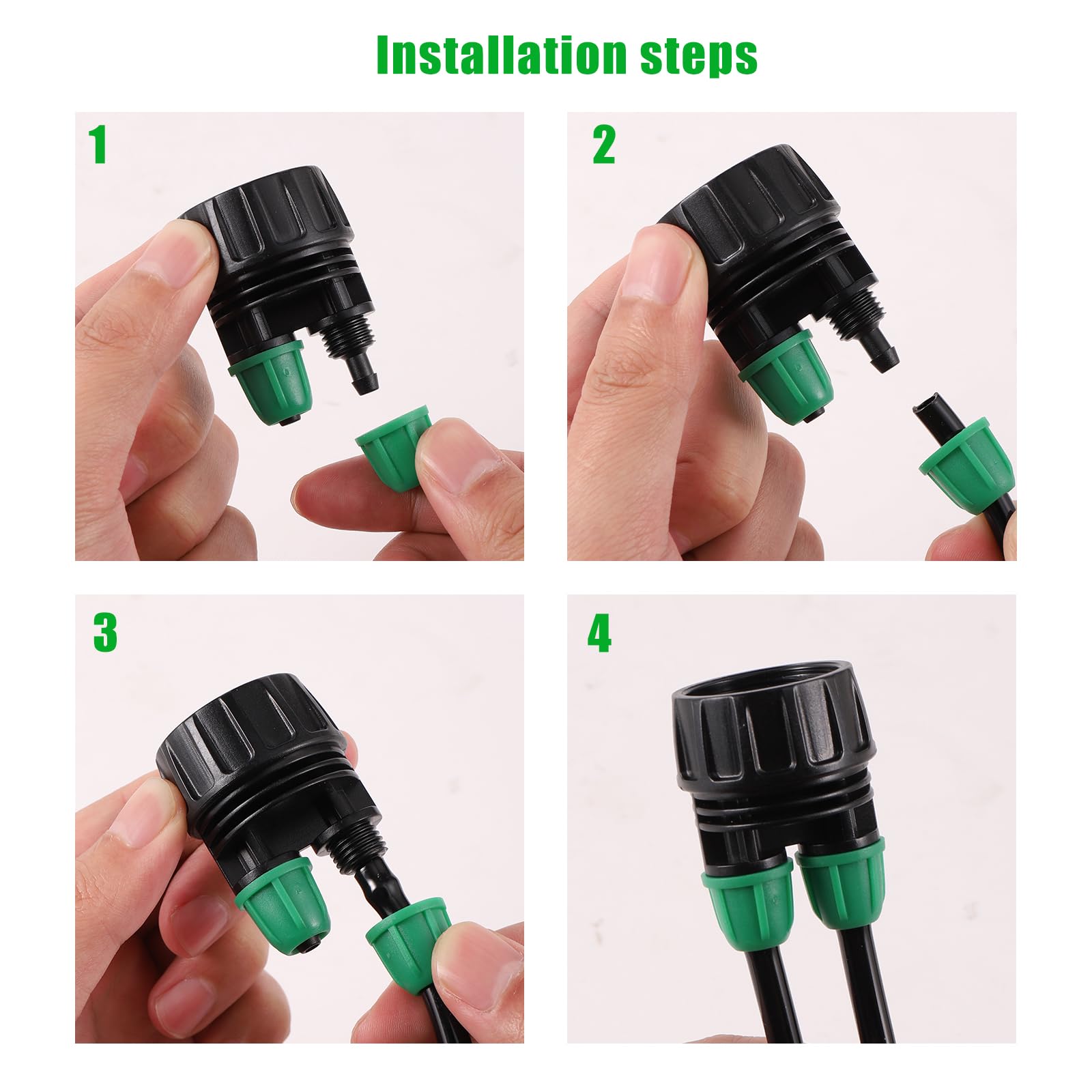 Adaptador de manguera de jardín de 3/4 a 1/4 pulgadas, conectores de tubo de riego por goteo de 2 vías, diseño de púas, rosca GHT estándar de 3/4 de EE. UU., paquete de 5 (conector de tubo de 2 vías a