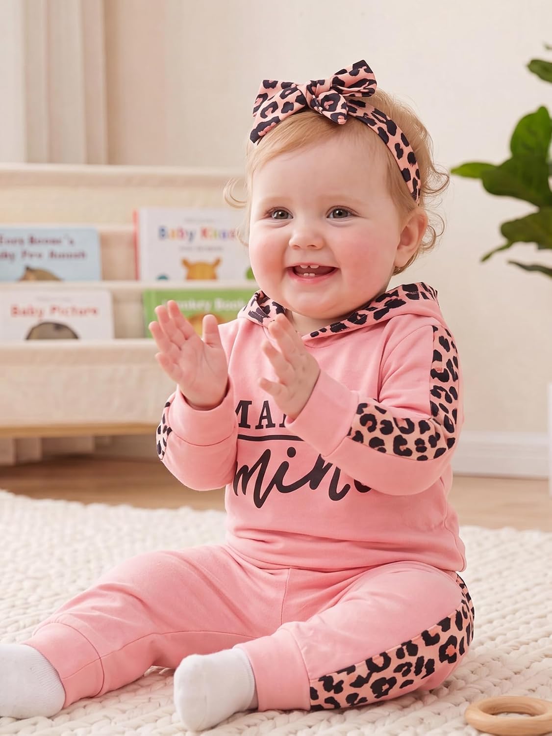 Yvowming Newborn Baby Girl Clothes Outfits Infant Hoodie Sweatshirt Pants Headband Toddler Girl Clothing Set