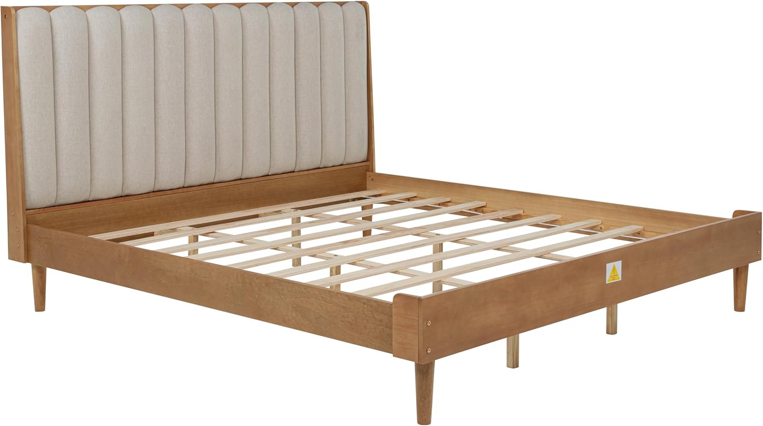 Ball & Cast King Size Bed Frame with Piano Key Style Upholstered Headboard,Wooden Platform Bed with Wood Slats Support,No Box Spring Needed,Easy Assembly,Wheat