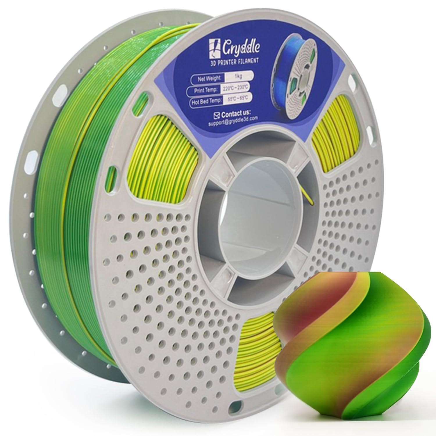 PLA filament do drukarki 3D, dokładność wymiarowa 1,75 mm ±0,02 mm, 1 kg, łatwy do drukowania, niewielkie odkształcenia, ulepszony materiał PLA do większości drukarek FDM (czerwony, żółty i zielony, 1