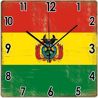 Bolivia National Flag PVC Art Clocks Bolivia Wall Clock Silent Non-Ticking Battery Square Wall Clock Country Souvenir Gift Art Clocks for Kitchen Bedroom Office 10x10in