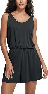Women's Modal Soft Romper with Pockets Elastic Waist Sleeveless Outfit Summer Short Jumpsuits