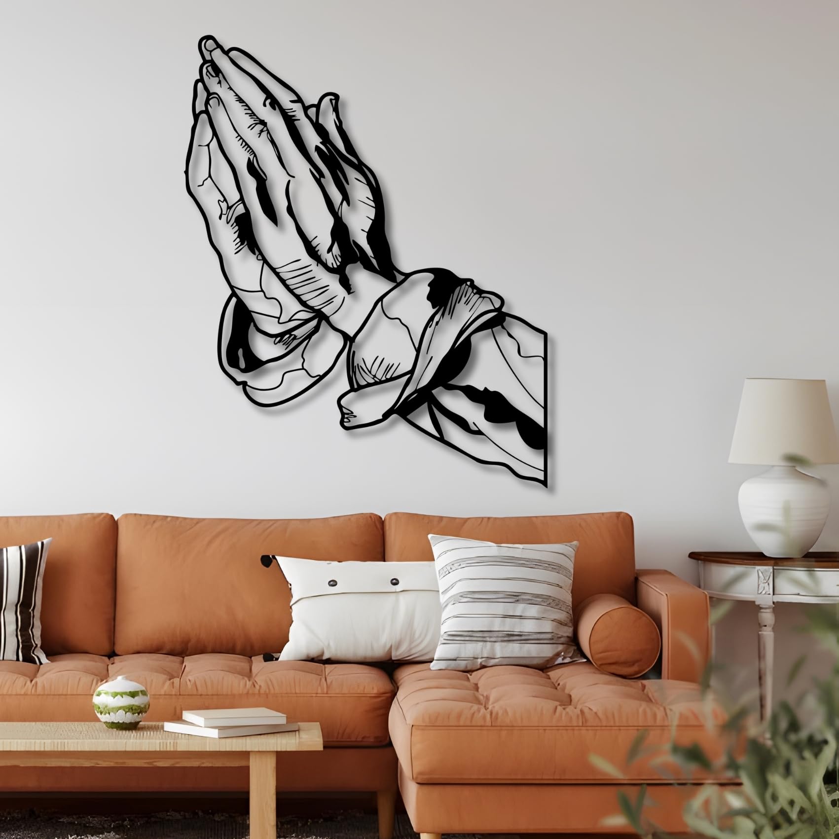 Feuwile Praying Hands Wall Decor-Christian Metal Wall Art,Prayer Metal Wall Art for Living Room,Office,Church,Christmas Gifts (Black, 24"x19", Steel)