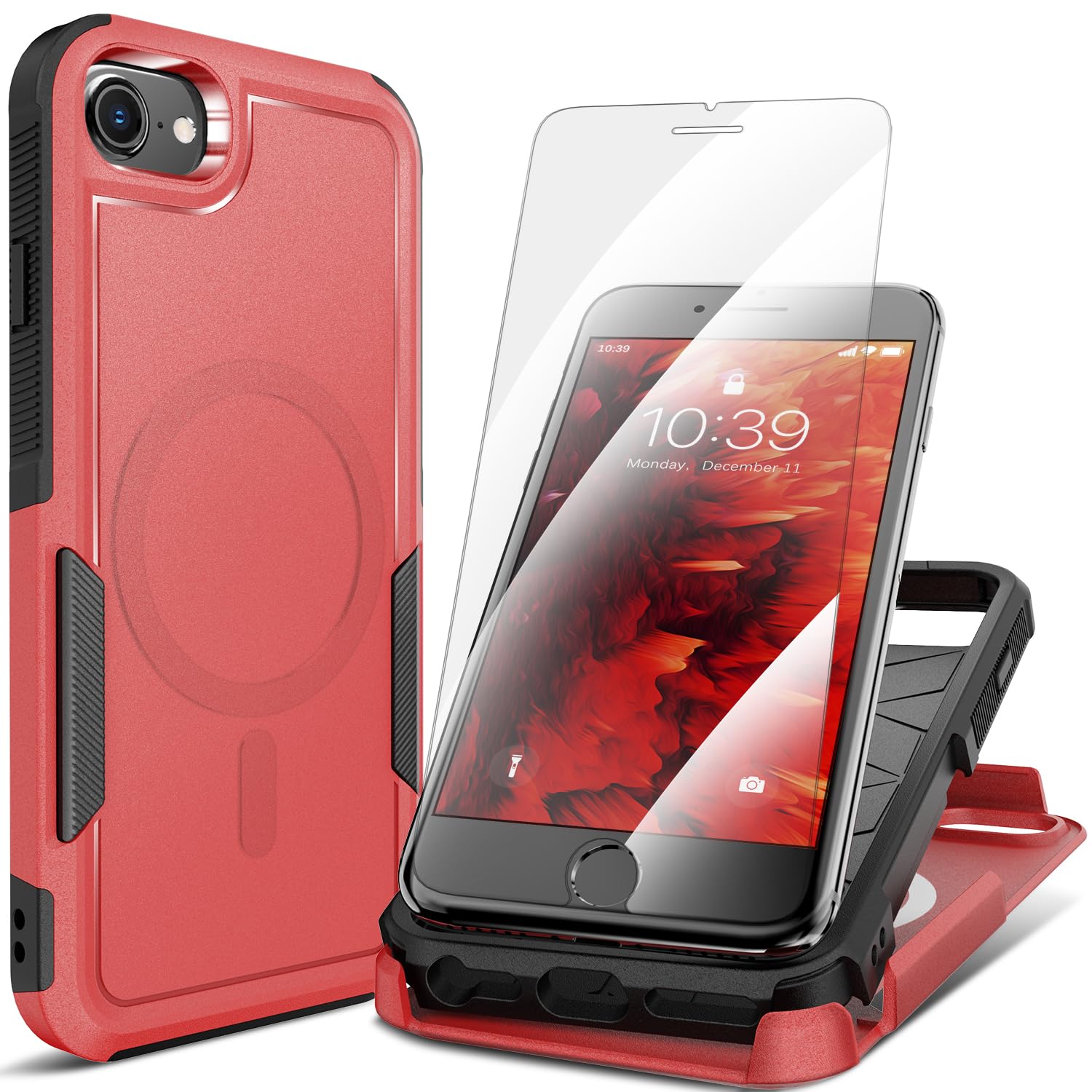 MHYALUDO for iPhone SE Gen 3rd 2022/2nd 2020 Case, iPhone 8/7 Case, with 2X Tempered Glass Screen Protector, 360° Full Bod...