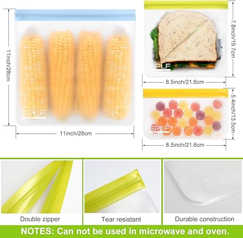 Miniatura 3 de SPLF Paquete de 12 bolsas reutilizables de silicona aptas para lavavajillas, a prueba de fugas, bolsas reutilizables para congelador, sin BPA,
